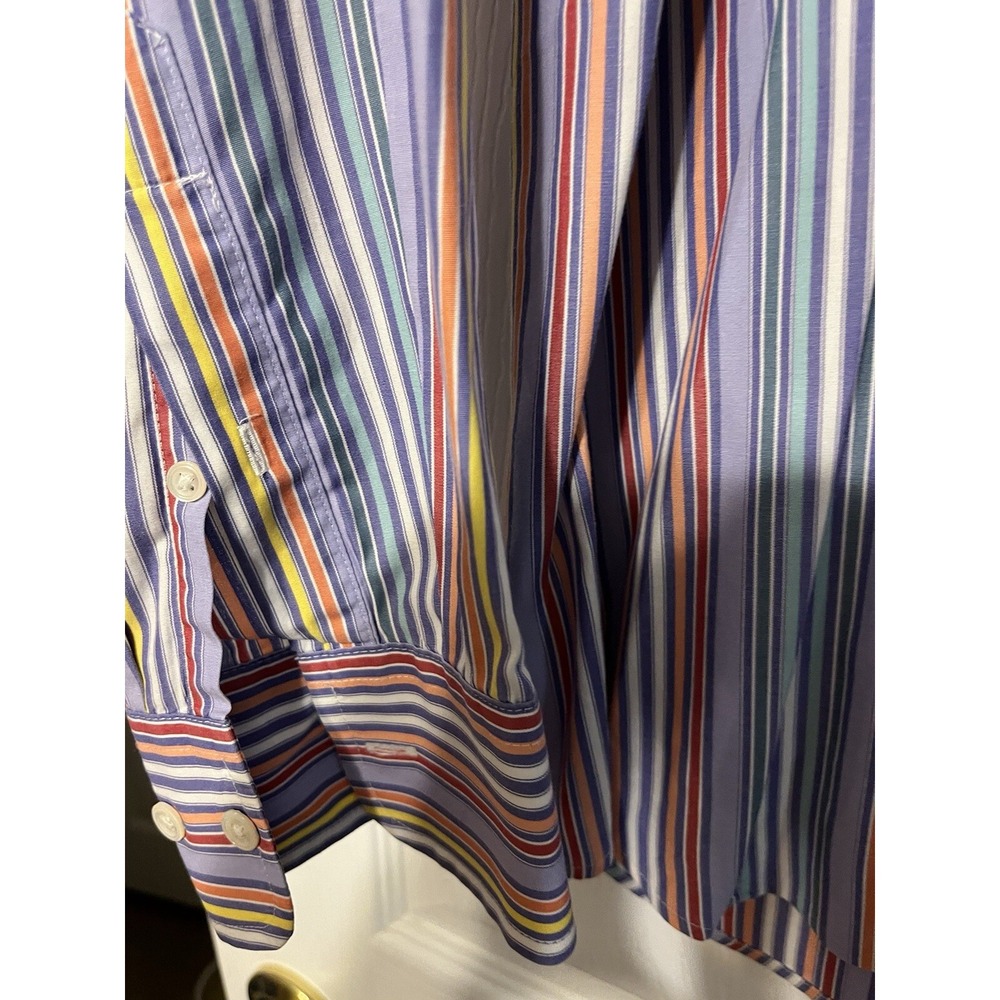 Faconnable Button Down Dress Shirt Mens XL Multicolor Vibrant Striped 100%Cotton - Picture 4 of 6